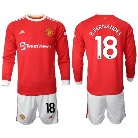 Billiga Fotbollströjor Manchester United Bruno Fernandes 18 Barn Hemma tröja 2021/22 Långärmad